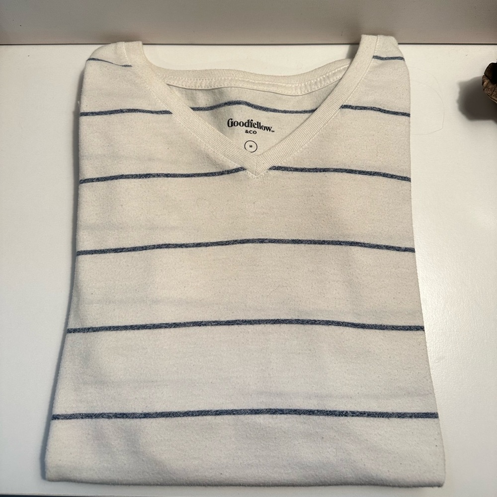 Goodfellow & Co White With Blue Stripes Short Sleeve Shirt